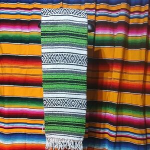 Mexican E Individual Vibrant Green and Black Striped Blanket